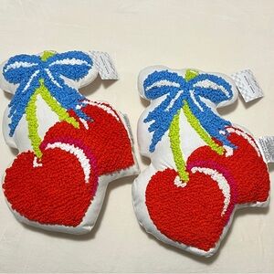 Box of 2 New ZADORA Bright Red Cherry Accent Pillows with Green Stem